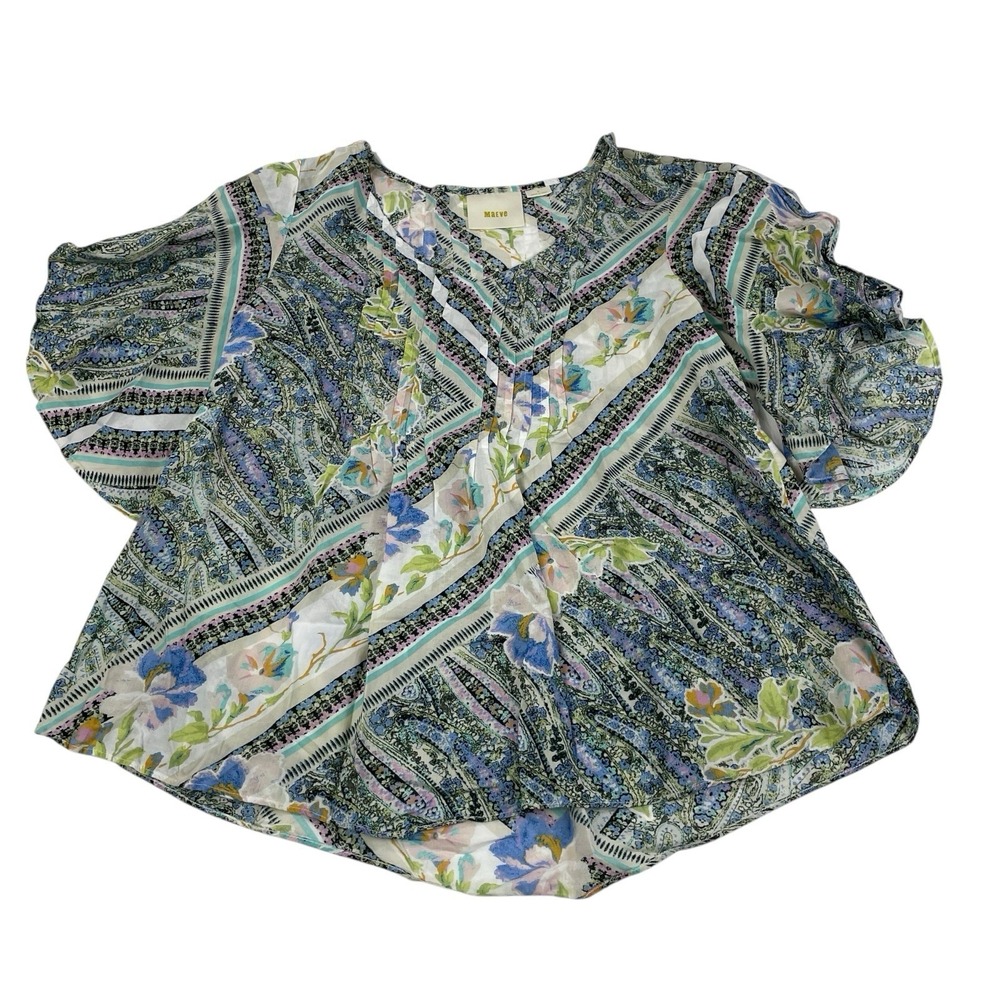 Anthropologie Maeve Women's Blouse Top Size 0 Pin Tucked Floral Blouse